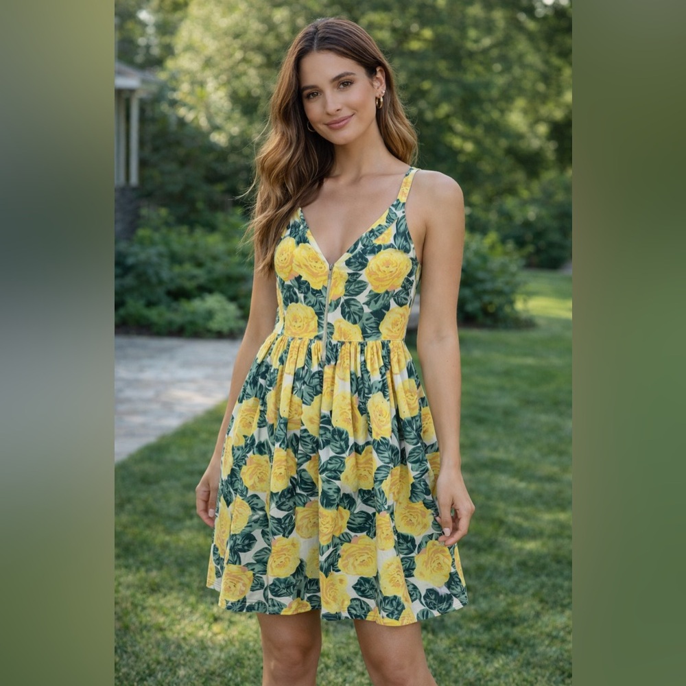 Charlotte Russe Yellow and Green Floral Dress